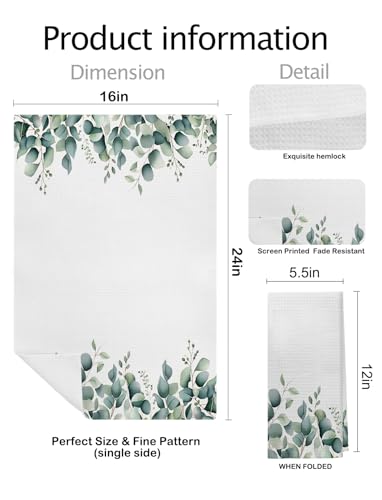 XUNLURY Sage Green Eucalyptus Leaf Kitchen Towels, Decorative Watercolor Sage Green Leaf Decorative Hand Dish Tea Towels for Bathroom Kitchen,， 16x24 Inch — view 2