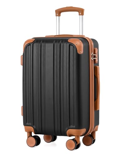 Image of Coolife Carry On Luggage, Suitcase with Durable and Lightweight, carry on suitcase with ABS Hardshell, Dual Spinner Wheels, TSA Lock, and YKK Zipper (apricot black, S(20in) carry on)