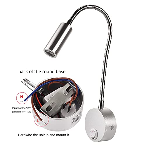 Ledsonline Metal Silver Bedroom Wall Light Sconce 3W Aluminum Mouted Home Decor Led Spotlight Headboard Reading Lamp Long Arm Gooseneck Ajustable Ac85-265V #TOP1