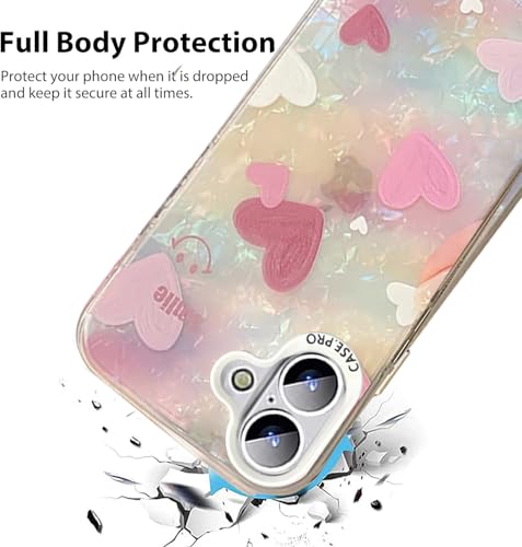 Image of mobistyle Designed for iPhone 16 Plus Cover Cool Shining Shell Love Heart Pattern Design with TPU Edges Phone Back Cover Case for Girls & Women (Pink)