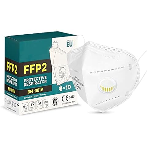 FFP2 KN95/N95 Face Mask UK | Respirator Mask | Face Masks | Face Covering | 5 Layer High Particle Filtration Efficiency (PFE) | 10 Pieces | UK Stock | (With Valve) Cover