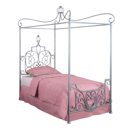 Powell Furniture Princess Rebecca Sparkle Silver Twin Size Canopy Bed #TOP7