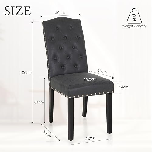 ALPHA HOME Tufted Dining Chairs Set of 2, Faux Leather Parsons Diner Chairs Upholstered Padded Modern Dining Room Chairs with Button Back Wooden Frame Stylish Kitchen Chairs, Black - Image 4