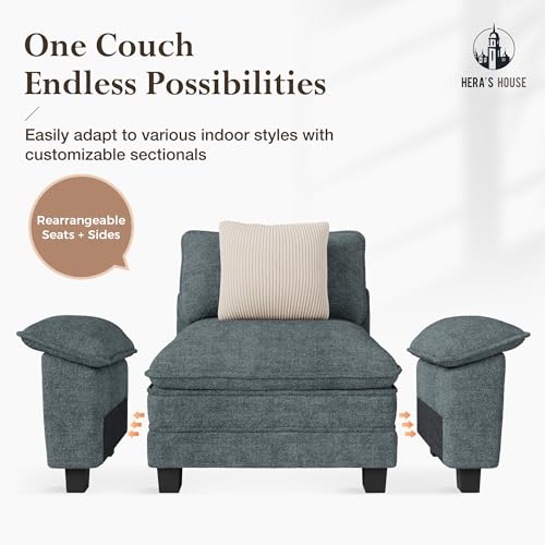 Image of HERA'S HOUSE 53 inch Modular Chaise Lounge Chair 1-Seat Couch with Ottoman