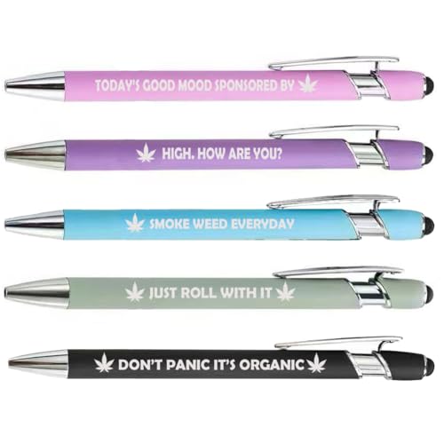 Set of 5 Stylus Tip Ballpoint Pens Gift Marijuana Weed Cannabis (Set A)