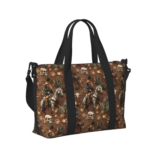 Western Cowboy Cactus Print Travel Duffle Bags for Women, Personal Item Overnight Weekender Sport Carry On Gym Bag for Men Women