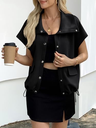 Fall Spring Vest for Women 2025 Sleeveless Tops Dressy Casual Oversized Button Down Jacket Outerwear with Pockets4