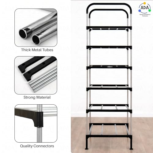 Image of ADA Premium Multipurpose Shoe Rack | 6-Tier Shoe Storage Organizer, Compact Space Saver, Sturdy & Durable Rack for Entryway, Living Room, Bedroom & Closet - Black & Grey