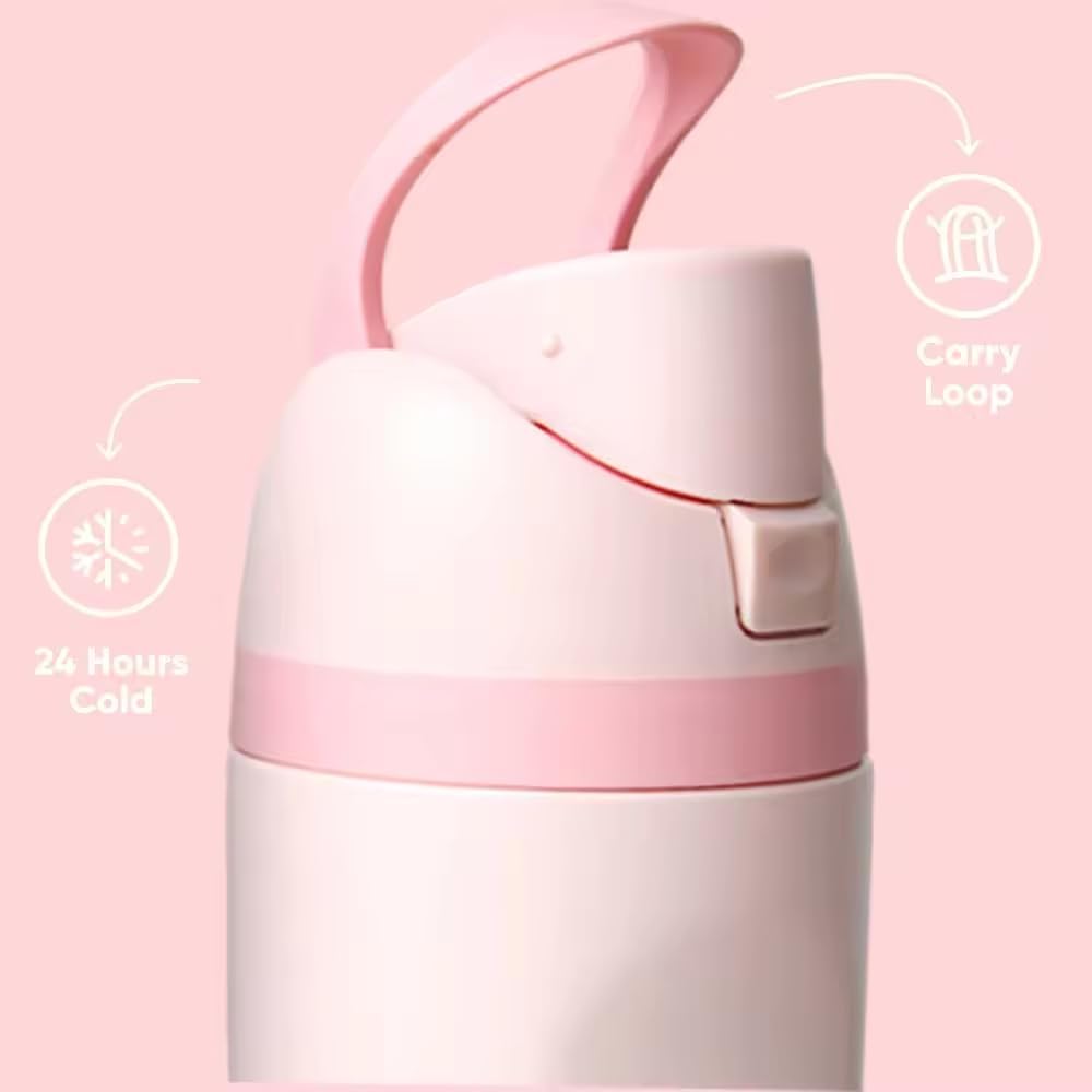 20 OZ Stainless Steel Water Bottle with Straw - BPA Free. Leakproof, Double Walled, Vacuum Insulated (Pink) - Image 2