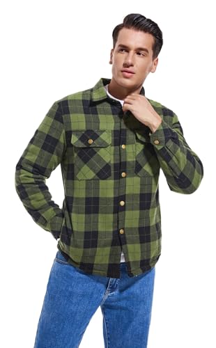 Men's Sherpa Lined Cotton Flannel Shirt Jacket Plaid Button Up Jacket Coat for Men with Pocket4