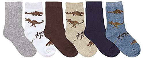 Nicky Noodles Boys' 6 Pack Cotton Mix and Match Socks- Dinosaurs 1-2 Years