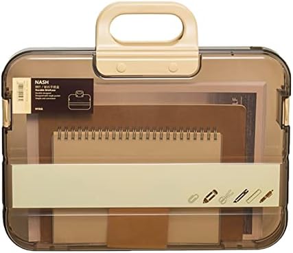 SAYEEC Portable File Box Plastic Durable Documents Storage Case with Handle Accessories Storage Case,Snap Lock Closure,Office Supplies Students Teacher Files Organizer(Brown)