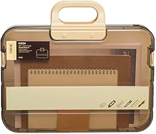 SAYEEC Portable File Box Plastic Durable Documents Storage Case with Handle Accessories Storage Case,Snap Lock Closure,Office Supplies Students Teacher Files Organizer(Brown)