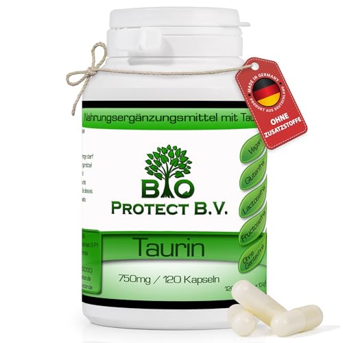 Bio Protect Taurin 120 Kapseln – 750 mg reines Veganes Taurin pro Tag für 4 Monate für Sport & Fitness - Taurine Amino Acid - Booster ohne Koffein - Pre & Post Workout