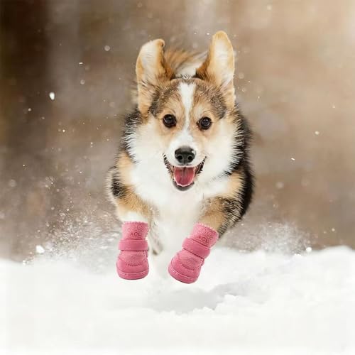 Hundeschuhe Pfotenschutz,Hundeschuhe Kleine Hunde,Plüsch Hundestiefel,Hundeschuhe Winter,Hund Schneestiefel,Hunde Schuhe Anti Rutsch,Schneestiefel für Haustiere für kleine,Sport im Freien (Rosa 2)