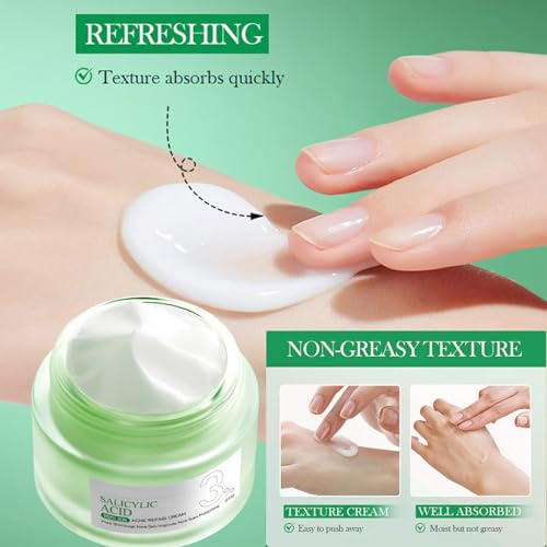Grospe Salicylic Acid Repair Cream,Salicylic Acid Face Moisturizer,Pore Shrinkage Acne Skin Improves Acine Scars Motsturizing,Suitable for Oily, Acne Prone Skin 50g