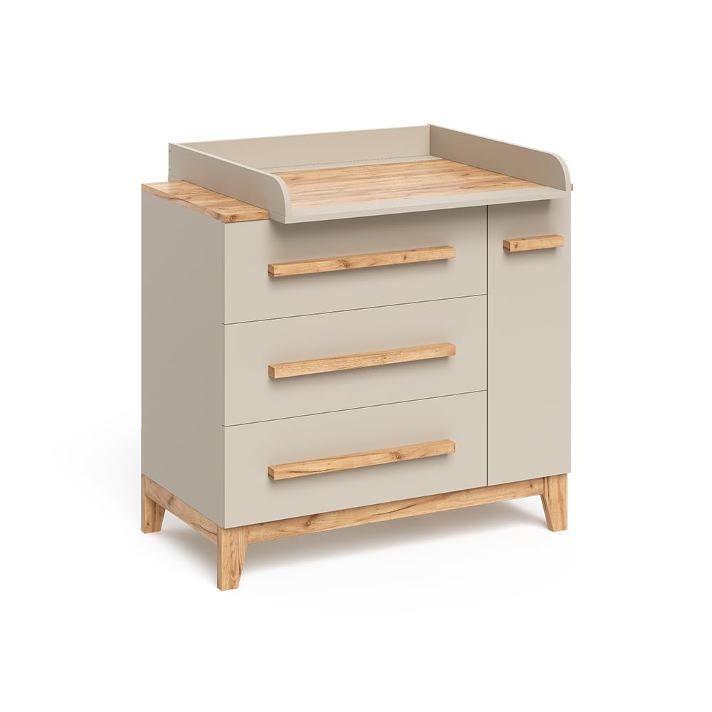 VitaliSpa Cambiador Malia, Cachemira/Artesanal, 98 x 98 cm con cajones, con Cambiador y Accesorio extraíble para facilitar la Limpieza