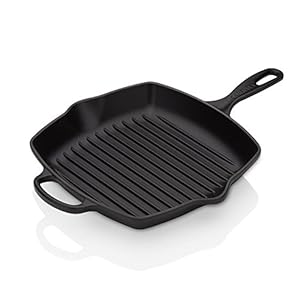 Le Creuset Enameled Cast Iron Signature Square Skillet Grill, 10.25″, Licorice