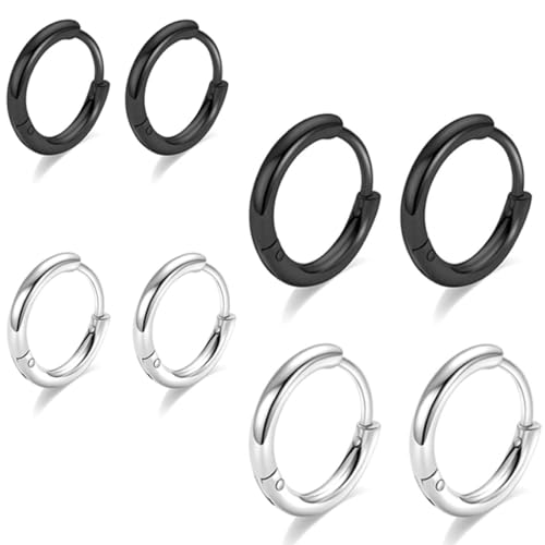 COYUN 4 Paires Acier Inoxydable Boucles d’Oreilles Anneau Homme Femme Boucles d Oreilles Créole, Boucle d Oreille Homme Anneaux, Boucle d'oreille Femme Creole, Boucle...
