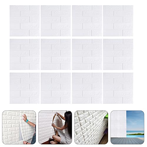 Mobestech 12Pcs 3D Painéis de Parede De Tijolos De Espuma Branca Casca E da Vara Adesivo Papel de Pa