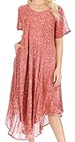 Sakkas 15802 - Lila Freckled Dyed Cap Sleeve Scoopneck Long Caftan Dress / Cover Up - Mauve - OS