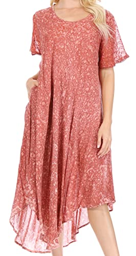 Sakkas 15802 - Lila Freckled Dyed Cap Sleeve Scoopneck Long Caftan Dress/Cover Up - Mauve - One Size