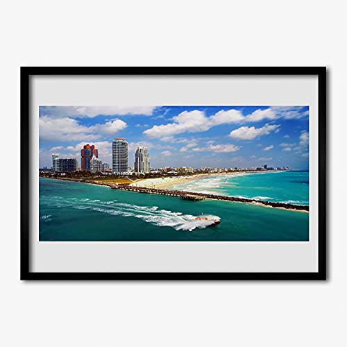 Cadre en MDF murale affiche avec cadre photo paysage ville de mer beach 70x50 cm