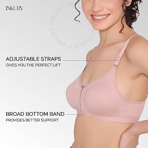 Image of INKURV Women's Non Padded Wireless T-Shirt Bra with Seamless Cups and Detachable Straps Combo of 2