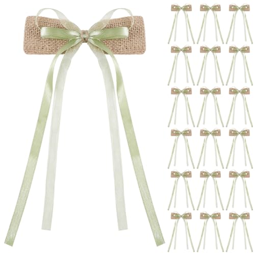 DOORIO 20pcs Nœuds Voiture Mariage 26cm Nœud Toile Papillon Vert avec Ruban