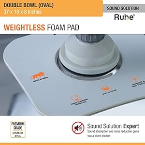 Ruhe® Oval Double Bowl 37 x 18 x 8 inches Kitchen Sink | Premium Stainless Steel Oval Double Bowl Kitchen Sink | Glossy Finish | Sink Coupling and Waste pipe - Bright Silver