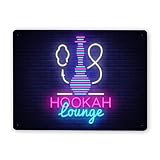 Iron Sheet Painting-Hookah neon Sign Vector Hookah Lounge Logo in neon Style Design Pattern Bright A
