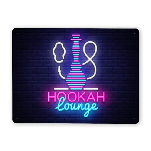 Iron Sheet Painting-Hookah Neon Sign Vector Hookah Lounge Logo In Neon Style Design Pattern Bright Advertising-Metal Tin Sign Retro Home Kitchen Office Garden Garage Wall Decor Tin Plaque 12X16Inch #TOP9