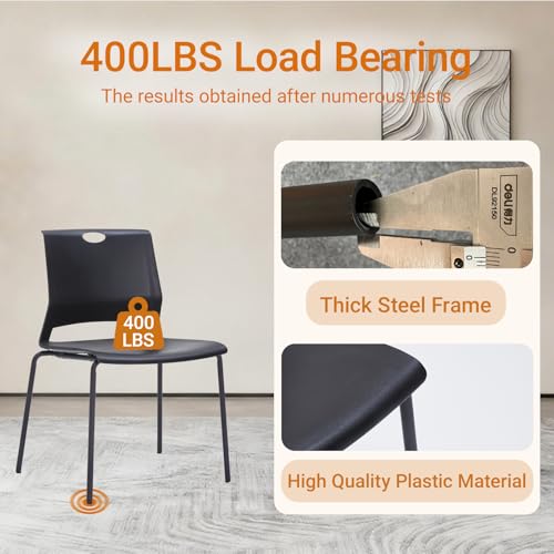 Image of Sidanli Black Stacking Chairs Set of 4, Plastic Stackable Chair for Office Conference Waiting Break Room