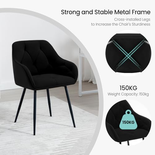 Lot 4 Chaises Velours Noir Rembourrées 150 kg WOLTU