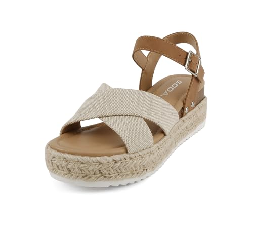Image of Soda inchFIRELY inch ~ Women Round Toe Crisscross Band Platform Espadrille Wedge Sandal with Adjustable Ankle Strap
