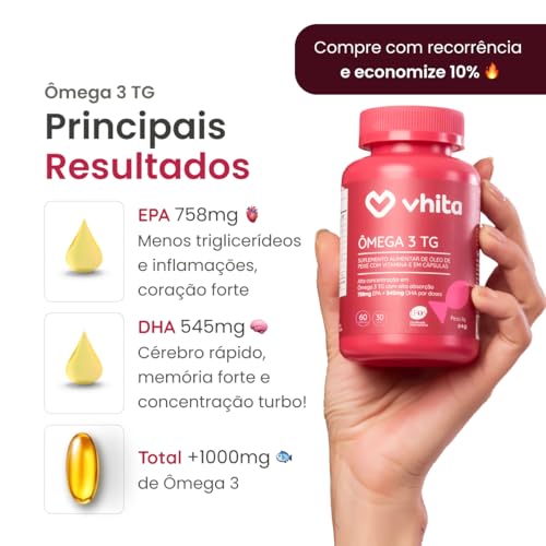Ômega 3 1000mg Rico em EPA DHA com Selo IFOS e Vitamina E - 60 cápsulas Vhita