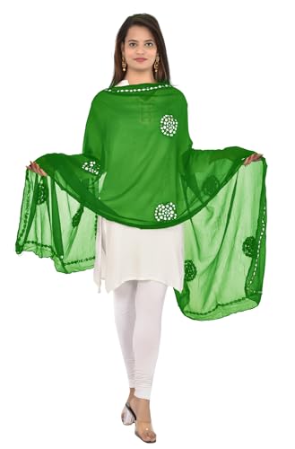 Image of YOUTHQUAKE Plastic Mirror Work Embroidered Chiffon Dupatta for Women & Girls