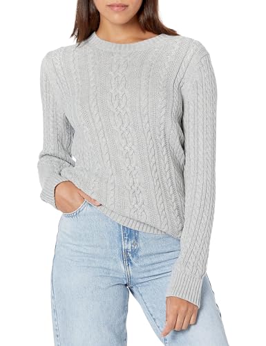 Amazon Essentials Damski sweter Fisherman Cable z długim rękawem i okrągłym dekoltem (dostępny w rozmiarze plus), jasnoszary wrzos, M