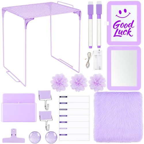 QAUYETM 17 PCS Locker Accessories for Girls Locker Decoration Kit with Shelf Magnetic Mirror Whiteboard Pen Holder Rug Wallpaper Lights Lockers Organizer Set for School Dorm Gym Office (Purple) by QAUYETM - Used condition - US$20.75