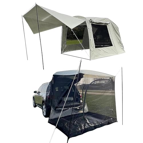 mivceklw Car Camping Rear Tent, Large 5 to 6 Persons Car Tent with Shade Canopy, Lightweight Compact Design with Storage Bag for CUVs, SUVs, and Minivans