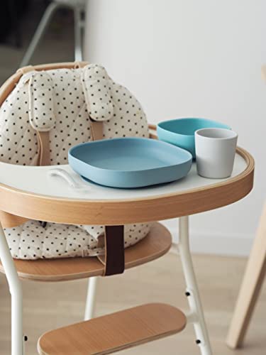 Beaba Silicone 4-Piece Dishware - 100% Silicone Baby Plate Set, Baby Bowls - Includes Baby Plate, Baby Bowl, Baby Cup, 2Nd Stage Silicone Spoon, (Rain) #TOP3