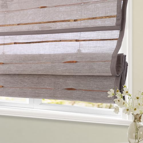 HousCa Blackout Cordless Bamboo Roman Shades, Custom Window Shades with Lining, Natural 100% Bamboo Blinds for Windows, Tea Mouse Color