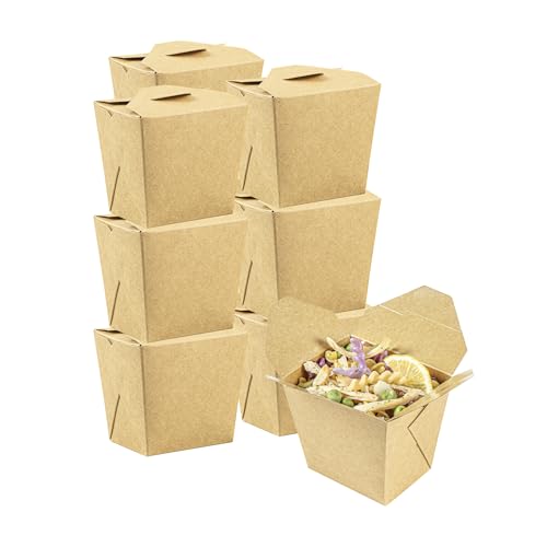 Restaurantware Chinese Take Out Boxes 200 Pack of 16 oz Grease-resistant Party Take Out Food Containers Disposable Stackable Asian Square Kraft Paper To Go Boxes For Restaurants