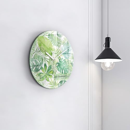 Horloge en verre 30 cm Wallfluent Feuilles Vertes design moderne - 4