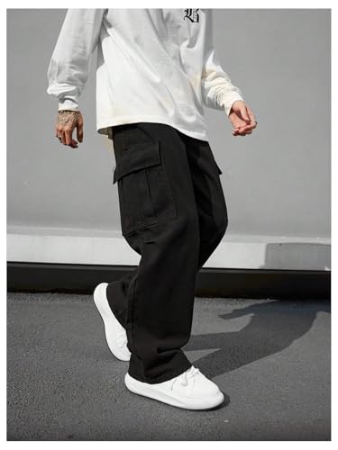 OYOANGLE Men's Cargo Denim Pants Flap Pocket Zipper Fly Jeans Straight Leg Trousers with Pocket4