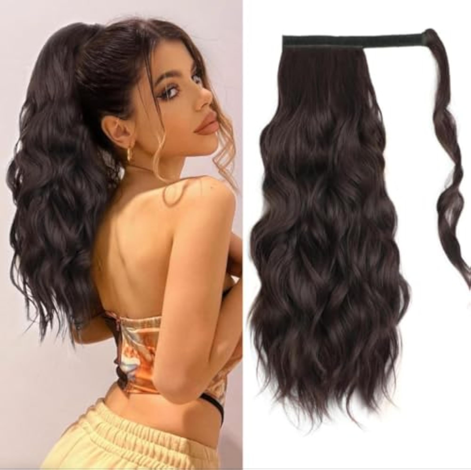 Wrap Around Wavy Curly Ponytail Hair Extension, Brown