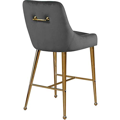Meridian Furniture Owen Collection Modern | Contemporary Velvet Upholstered Counter Stool With Polished Gold Metal Legs, Set Of 2, 23" W X 21" D X 40" H, Grey #TOP1