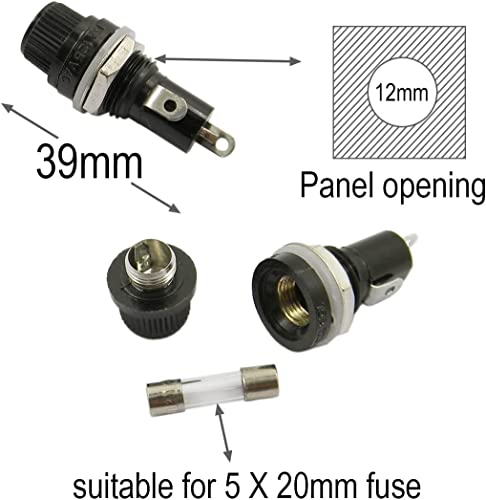 Gebildet 10Stück 5 x 20mm Sicherungshalter AC 10A 250V Schwarzer Schraubkappen-Tafelmontierter