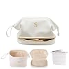Graduation Gifts for Her, Initial Makeup Bag, Personalized Cosmetic Bag with Makeup Brush Organizer, Letter Make up Bag Large Capacity PU Leather Travel Toiletry Bag, Mother’s Day Gifts