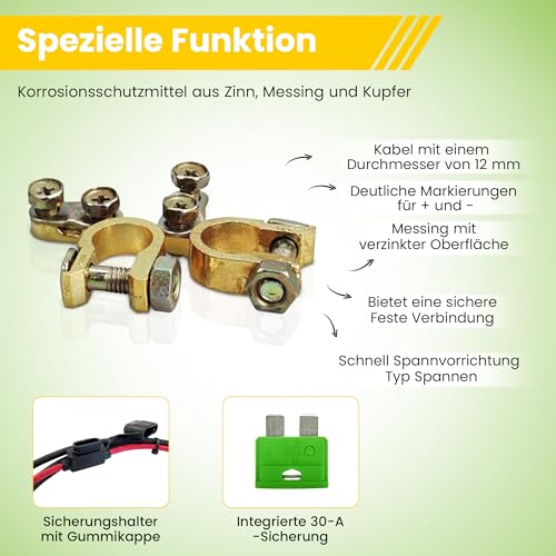 Offgridtec Batteriekabel mit Flachsicherungshalter, 30 A Sicherung und Batteriepolklemmen, 1,5 m, 8-01-001420